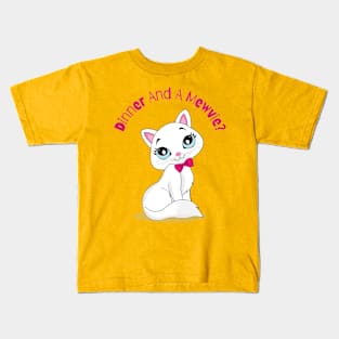 Flirty Cat, Dinner And A Mewvie Kids T-Shirt